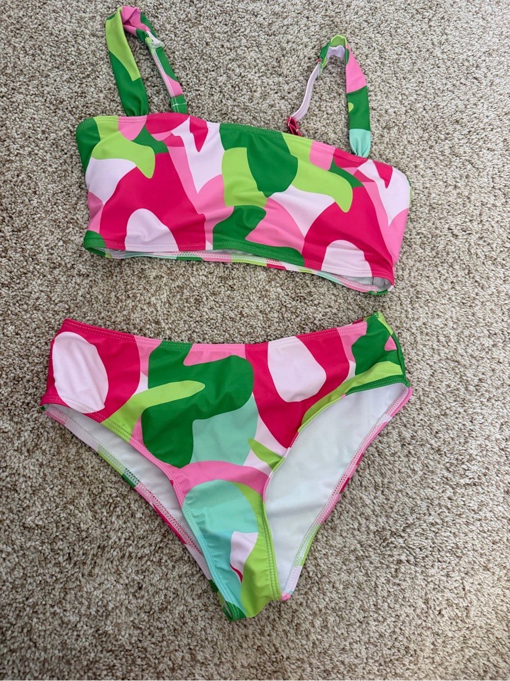 SHEIN Pink & Green Camo Bandeau Two-Piece Bikini